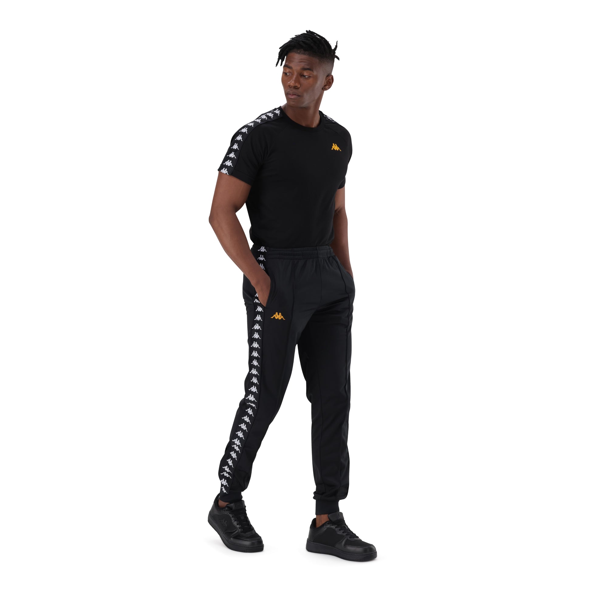 222 Banda Arib Slim Pants - Black White - Black/Yellow Saffron