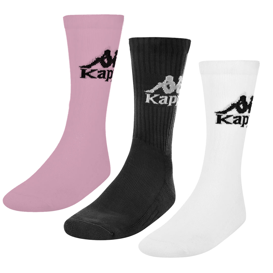 KAPPA NON RIBBED 3 Pack SOCKS - PINK/BLACK/WHITE ONE